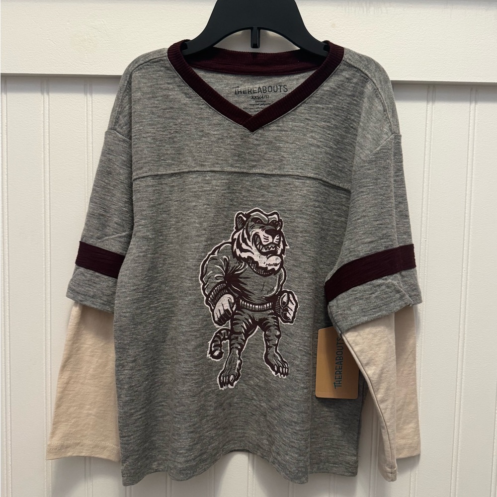 Kids Gray and Maroon Long Sleeve Shirt